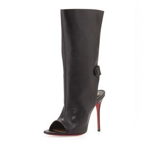 Christian Louboutin Black leather Mistinguetre Peep-Toe Mid-Calf Boots EU 40